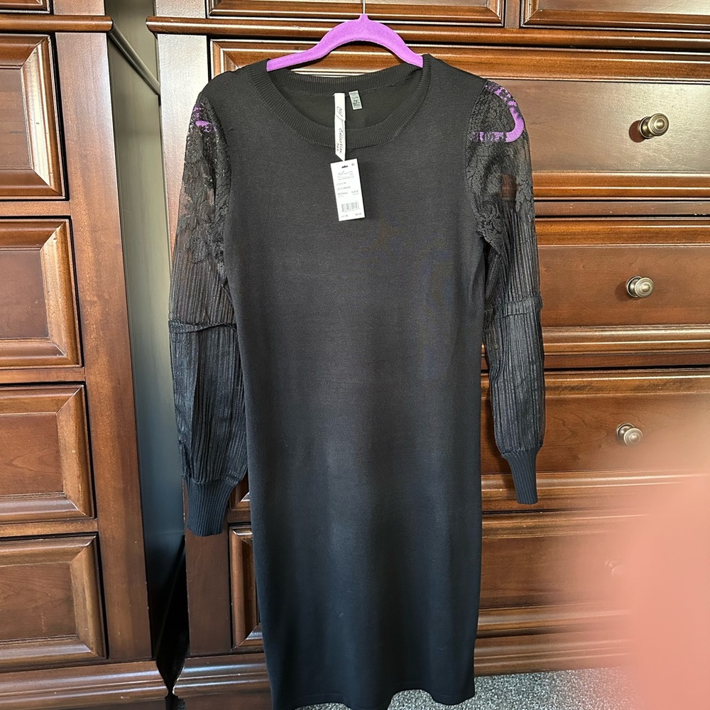 NY Collection Black Dress with Lace Sleeves